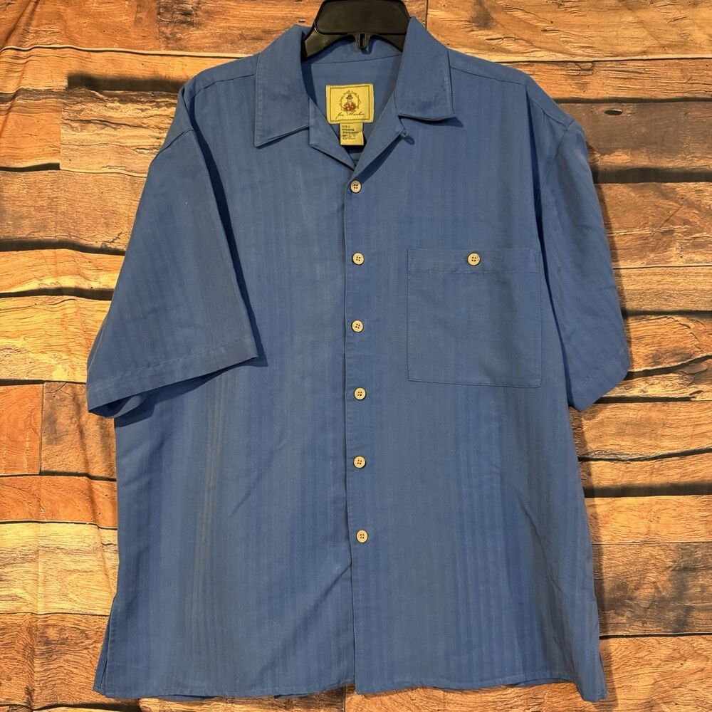 Joe Marlin Shirt Mens Large Blue Rayon Blend Short Sleeve Tropical Camp 25x29